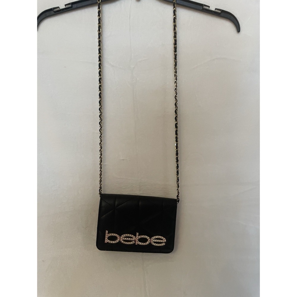 Bebe Flap Crossbody Purse ~ Black w/Rhinestones